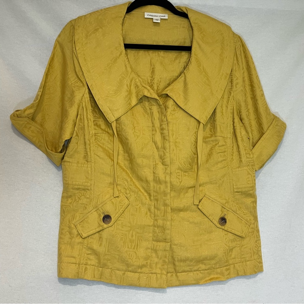 Coldwater Creek Women’s Linen Drawstring Collar Jacket Size 14 Short Sleeve NWT